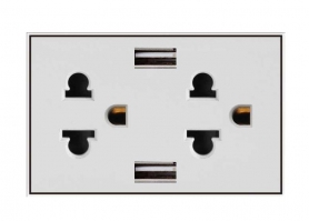 Ổ Cắm Đôi 3 Chấu 15A 250V~ Kèm 2 USB socket 2.1A